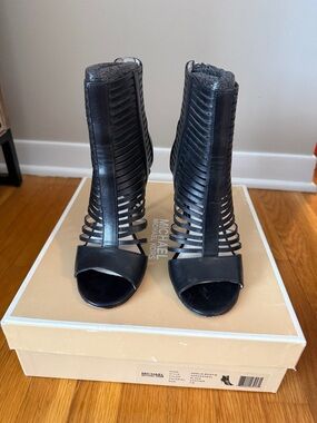 Michael Kors Black Odelia Toe Cage Bootie